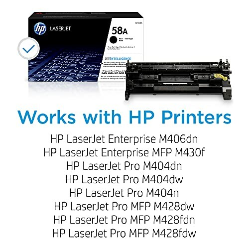 HP 58A toner cartridge compatible with various LaserJet models.