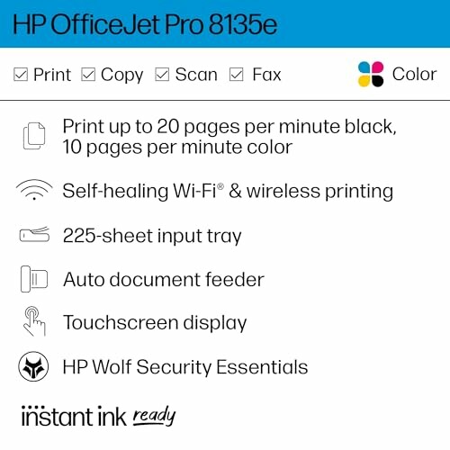 HP OfficeJet Pro 8135e features and specifications.