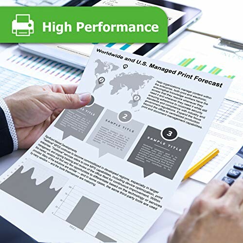 Person analyzing managed print forecast document with graphs and charts